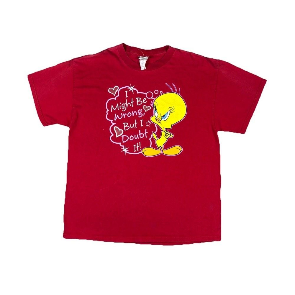 Vintage Looney Tunes Tweety Bird T Shirt Red Mens Large 90s Cotton Made in USA